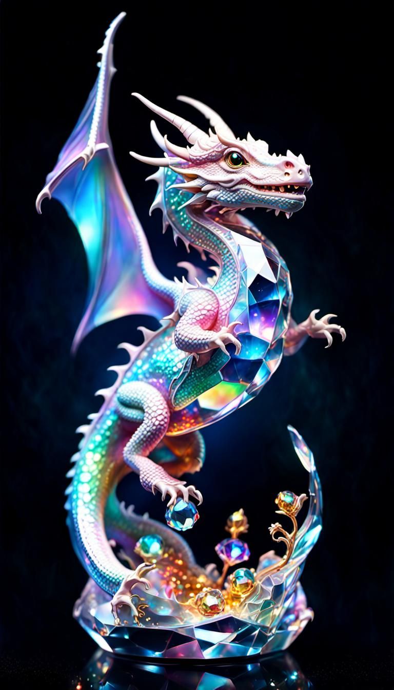 Cute Crystal Dragon in Anime Art Nouveau Style