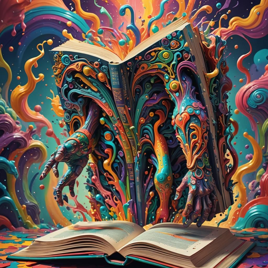 Surreal Psychedelic Book with Arms and Legs