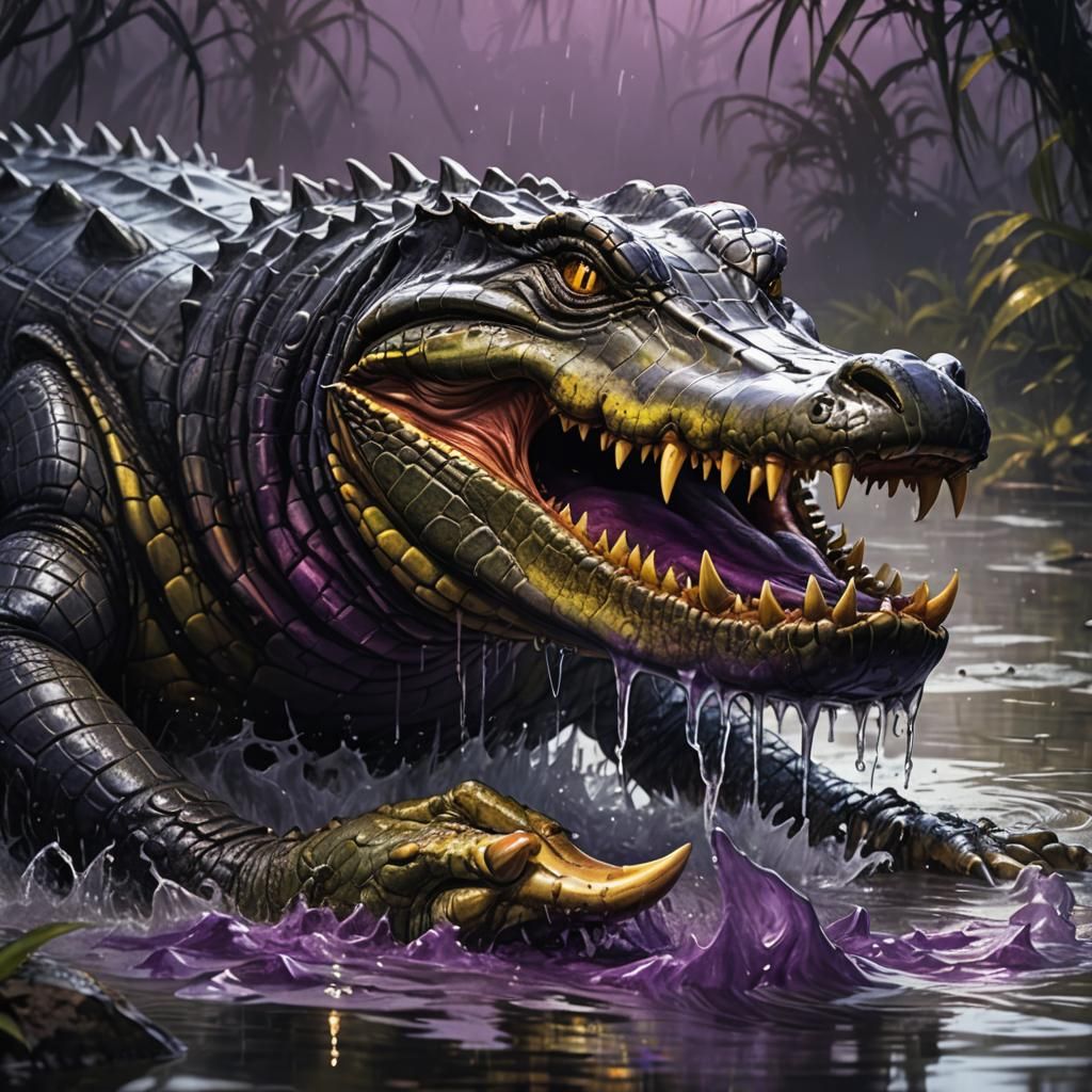 Alligator Stalking Prey in Misty Swamp