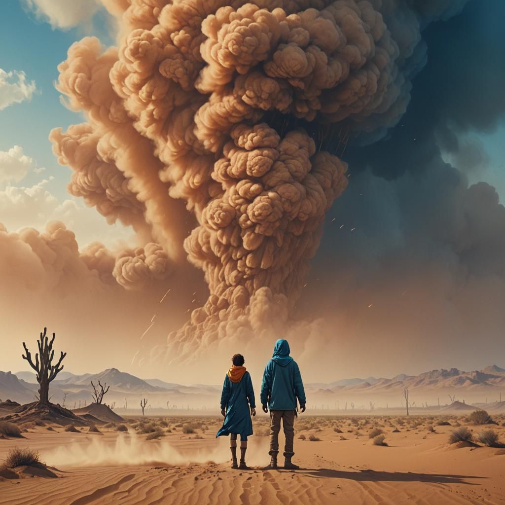 Person in Desert Sandstorm Digital Matte Painting