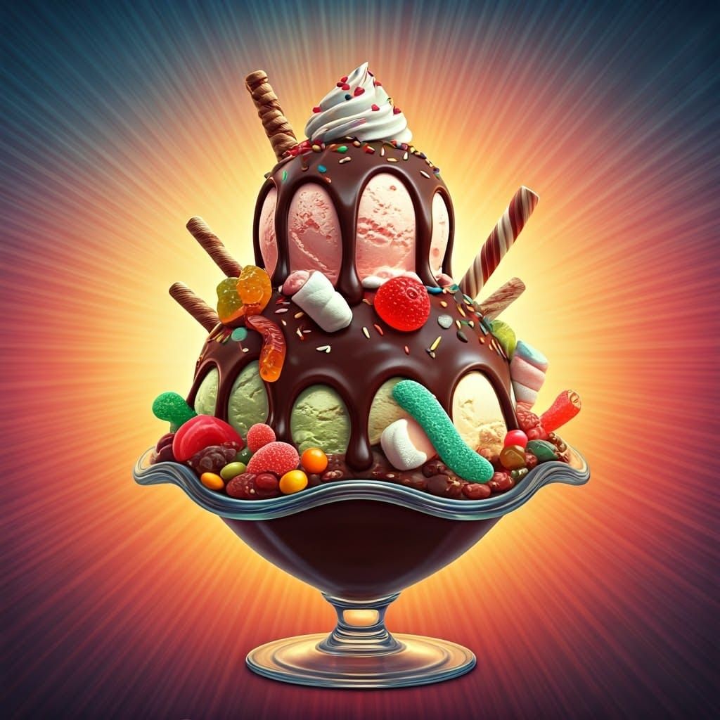 Vibrant Ice Cream Sundae in 4K Digital Art