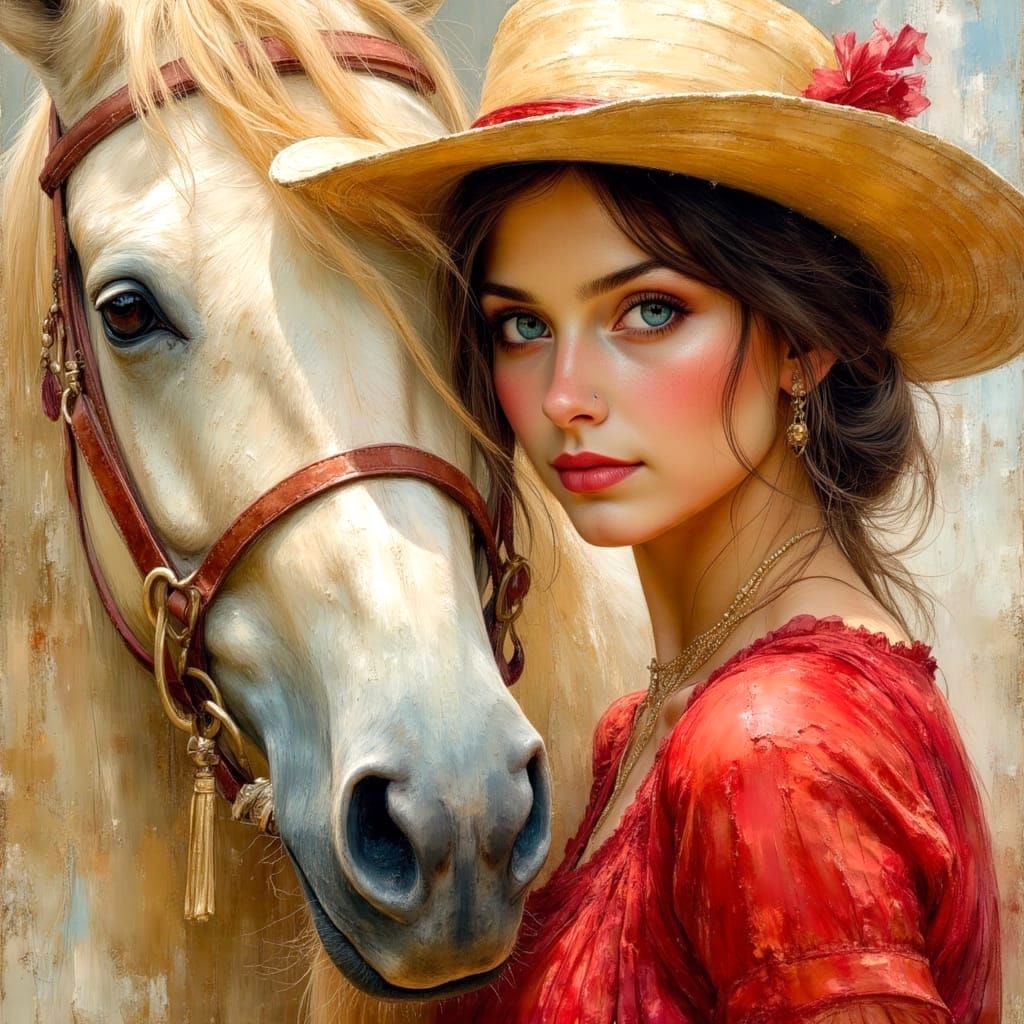 Woman and Arabian Horse: Oil Painting Portrait