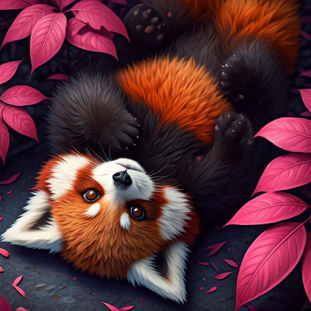 Happy Red Panda in Dreamy Fantasy Landscape