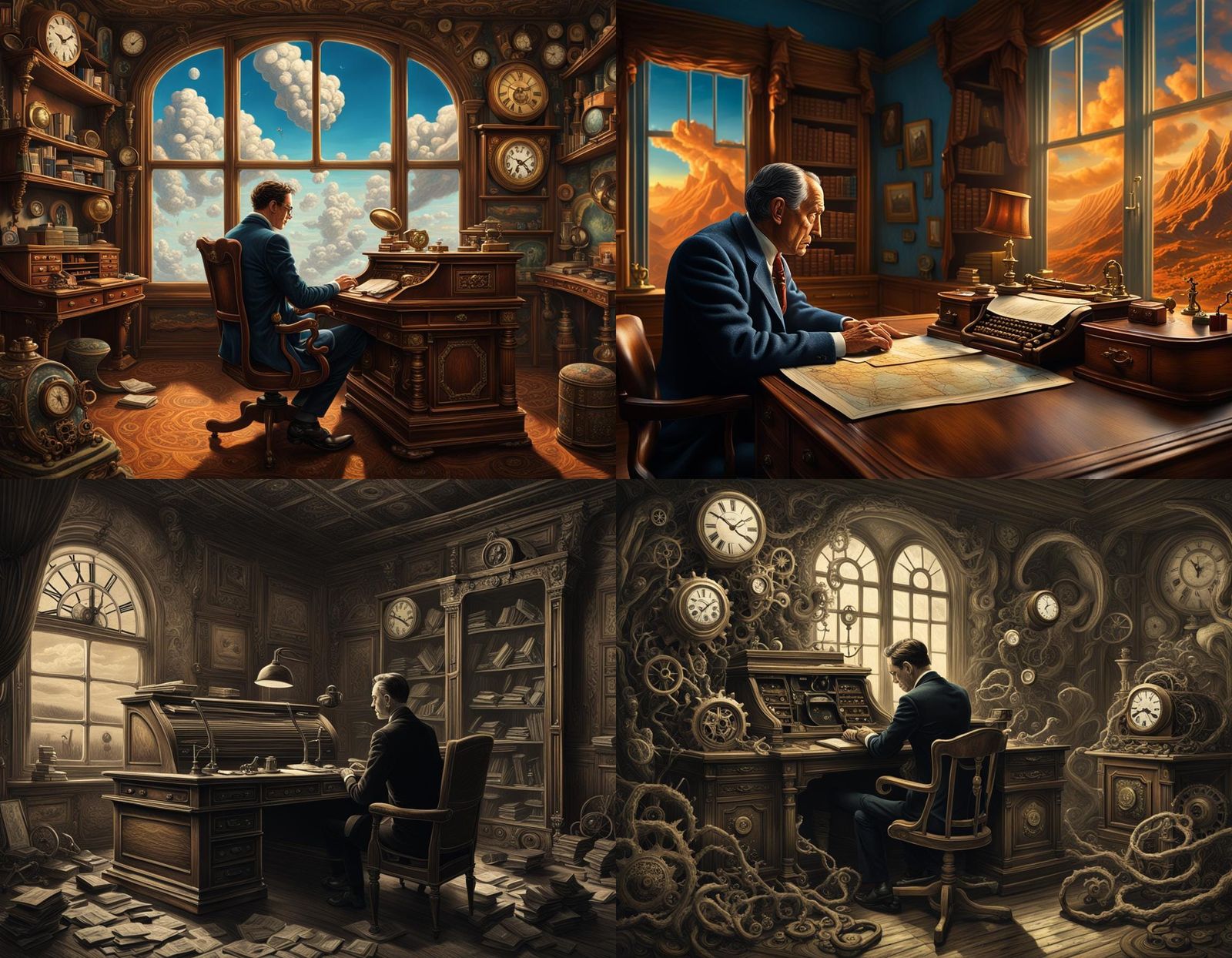 Man at Desk: Steampunk Surrealism in Space-Time