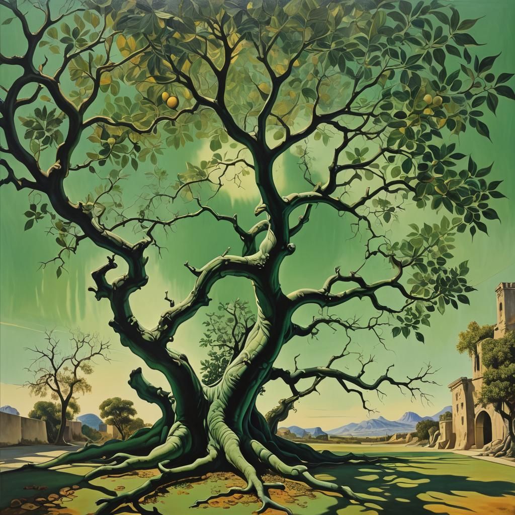 Surreal Fig Tree Roar in Dali-esque Oil Painting