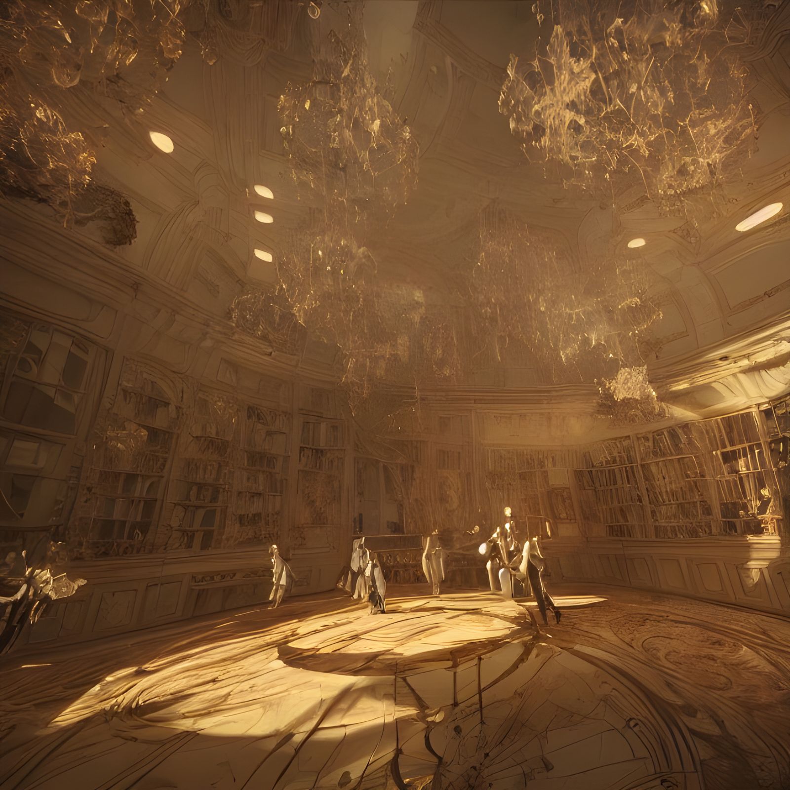 People Floating in Room with Hyperrealistic Detail