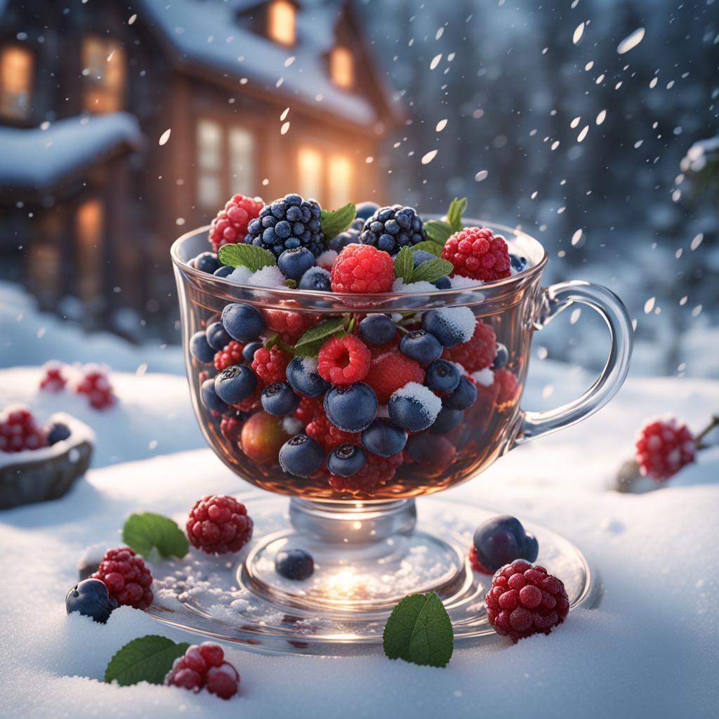 Winter Berries in Teacup: Fantasy Concept Art