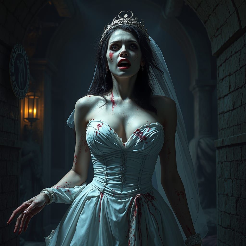 Horror Bride in Crypt: Dark Fantasy Art