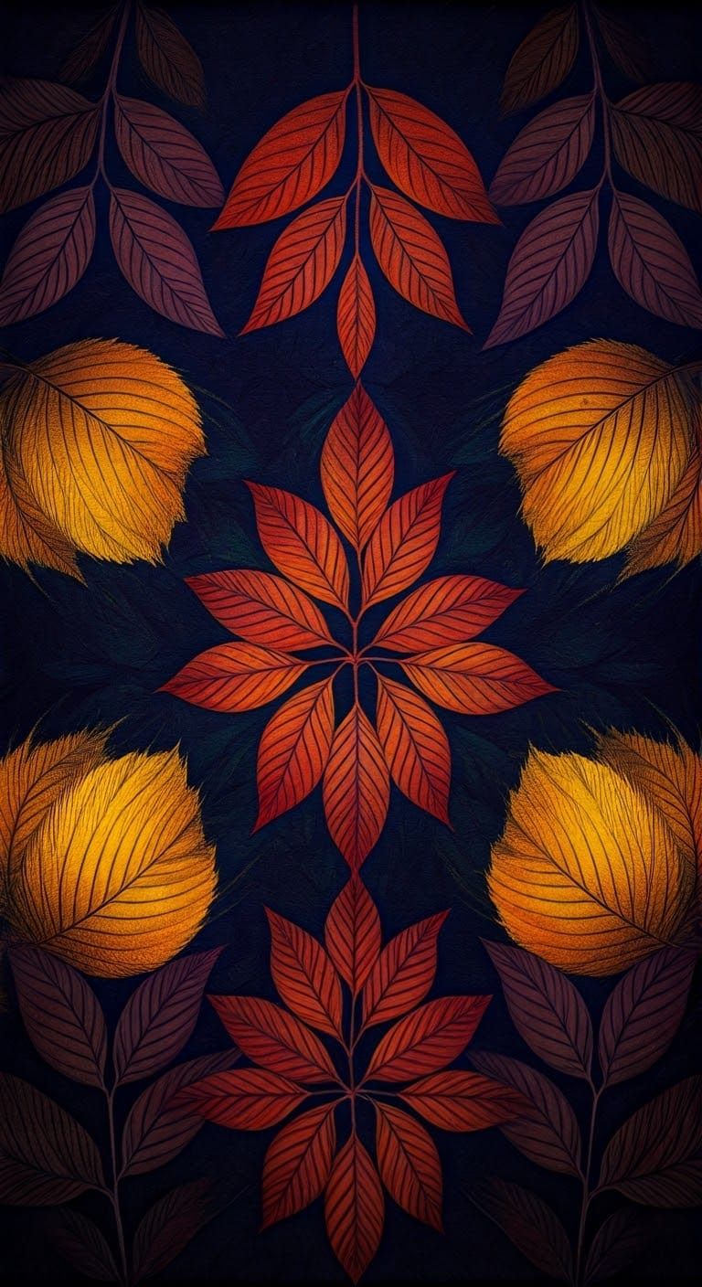 Neon Fall Leaves Pattern in Abstract Style