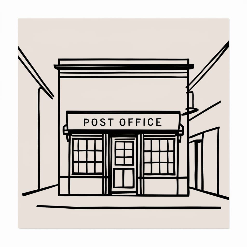 Vintage Clipart of a Quaint Town Post Office