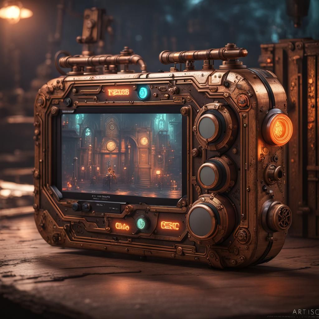 Steampunk Portable Game Console with Neon Lights