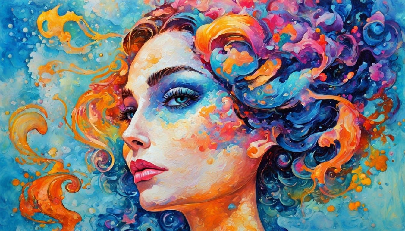 Vibrant Silhouette Portrait in Rococo Oil Painting Style