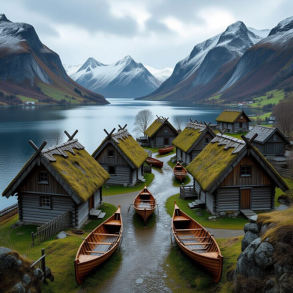 Viking Village From Above in Earthy Tones