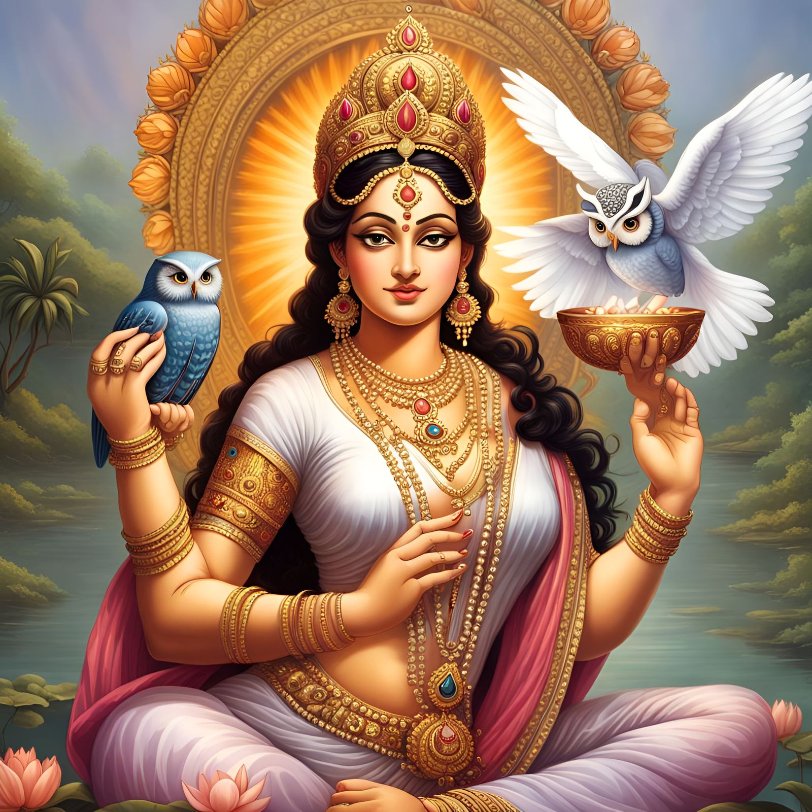 Radiant Hindu Goddess Lakshmi on Lotus