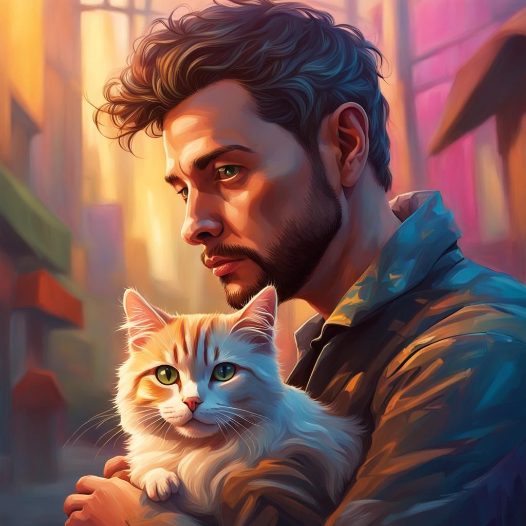 Hyperrealistic Man with Cat Pupils: Dramatic Portrait