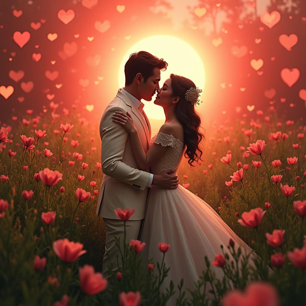 Affectionate Couple in Lush Landscape Concept Art