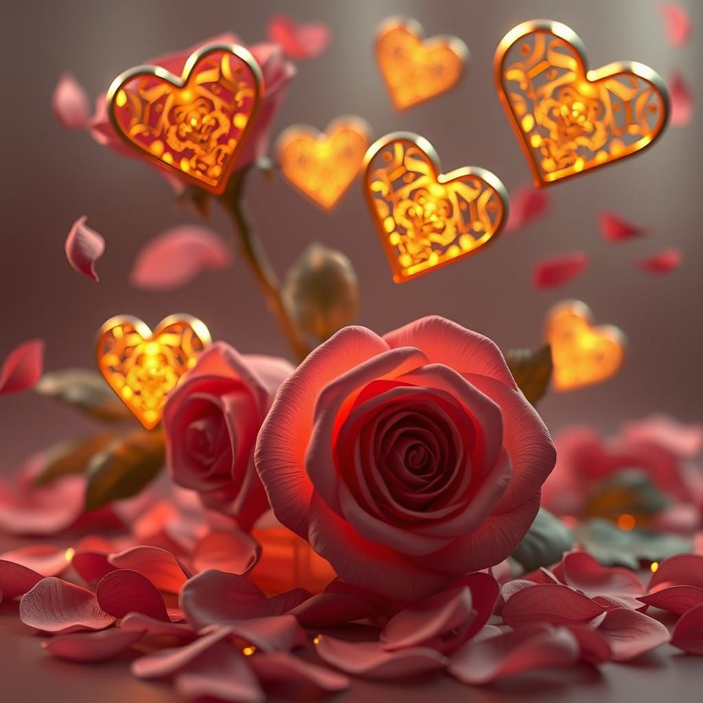 Roses Shedding Petals with Glowing Hearts