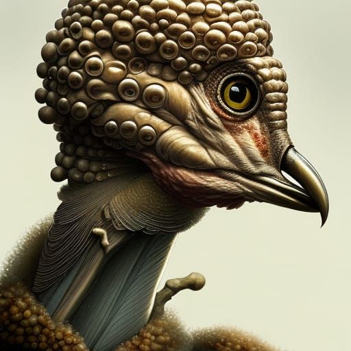 Fungus Bird Humanoid Portrait in Digital Painting Style