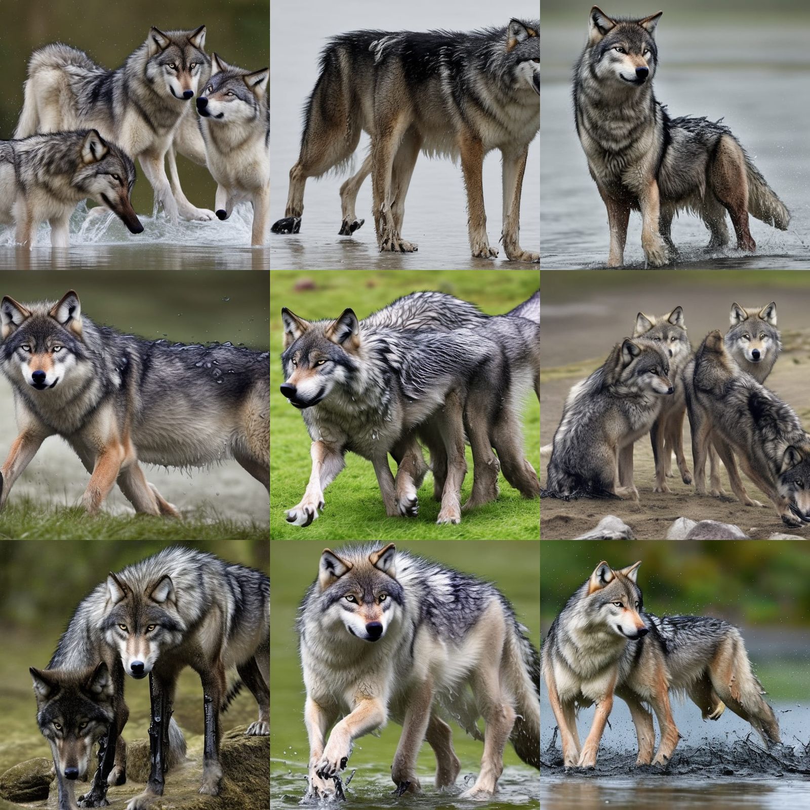 Wet Wolf Shakes Fur in Dynamic Action