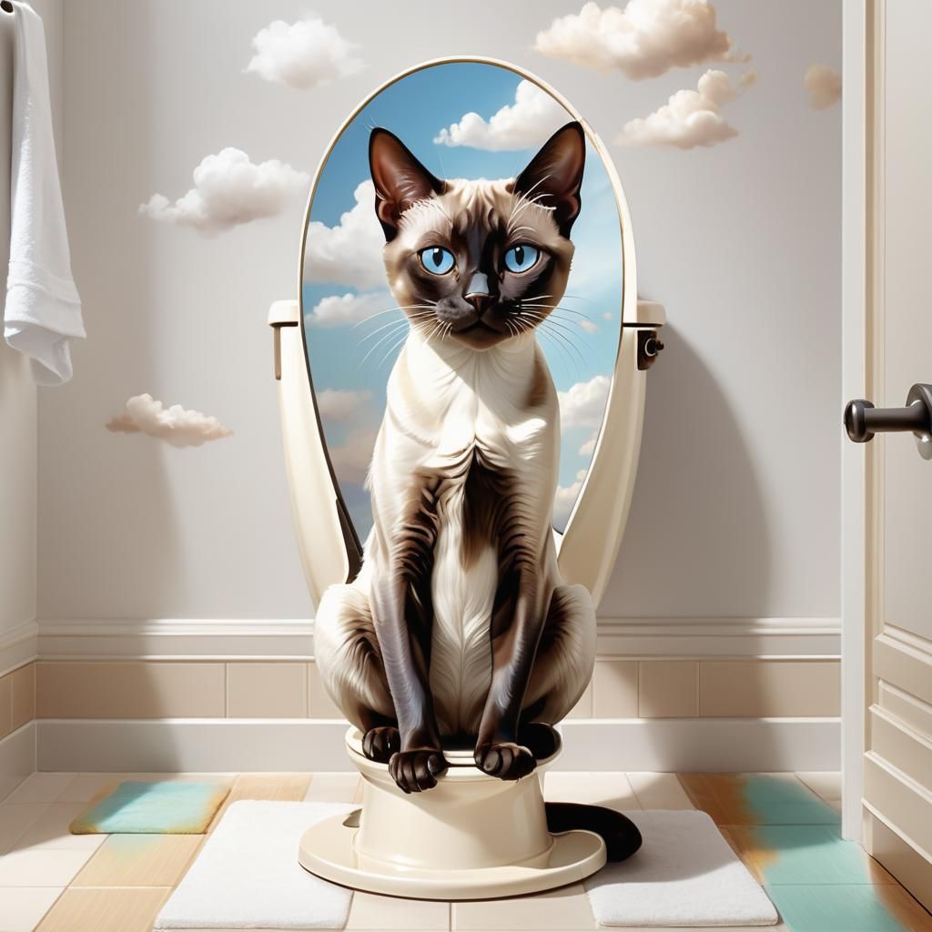 Hyperrealistic Siamese Cat Toilet Concept Art
