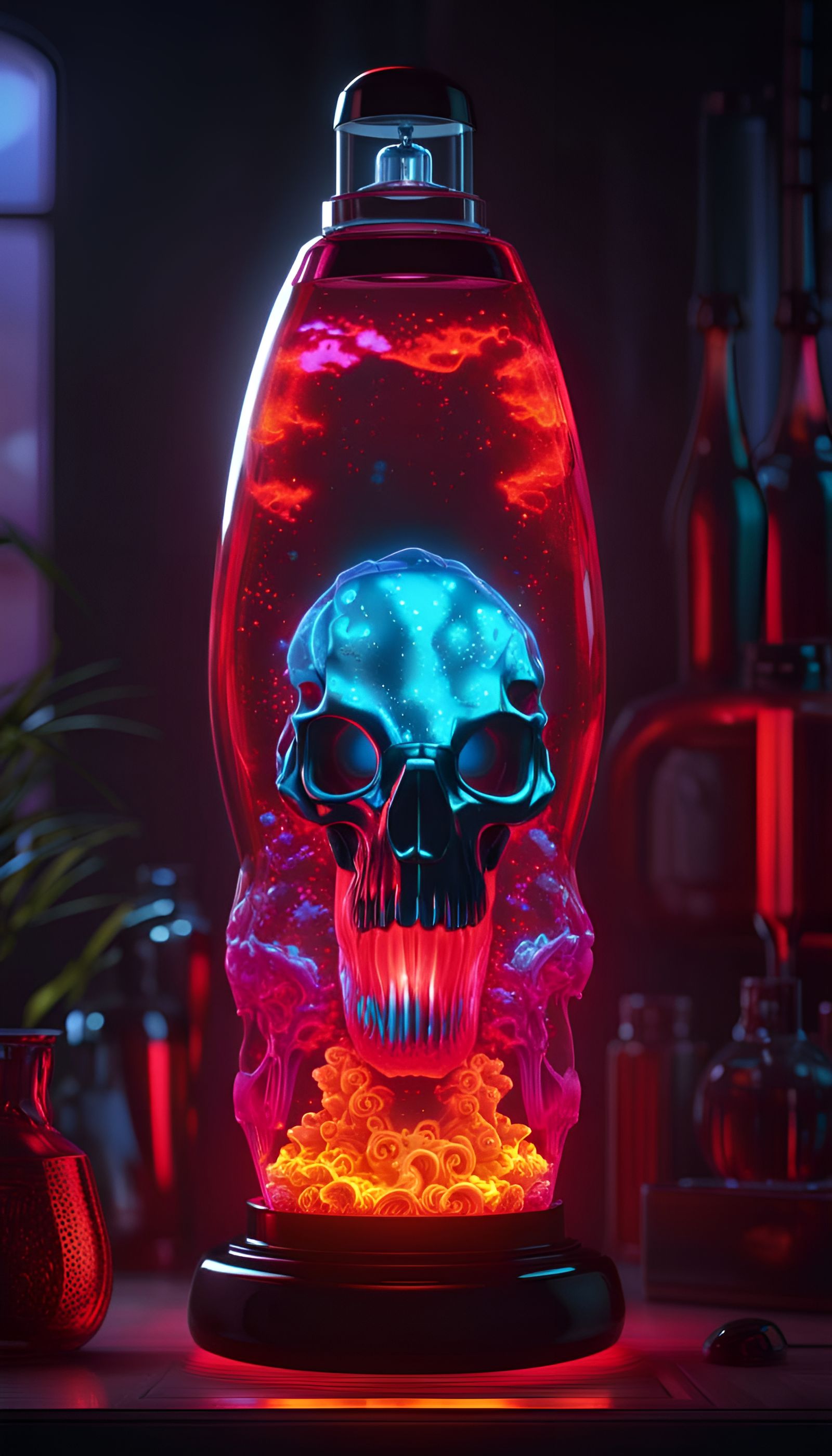 Dieselpunk T-Rex Skull Lava Lamp in Neon