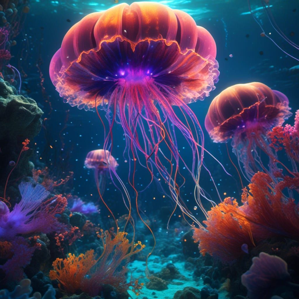 Bioluminescent Deep Sea Flower Fields