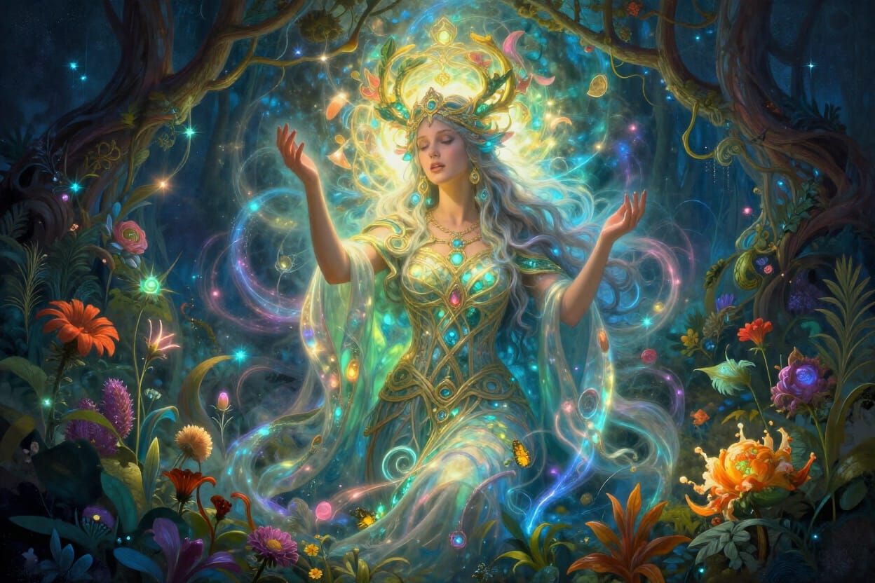 Mystical Celtic Goddess Sings Healing Song in Enchanted Fore...