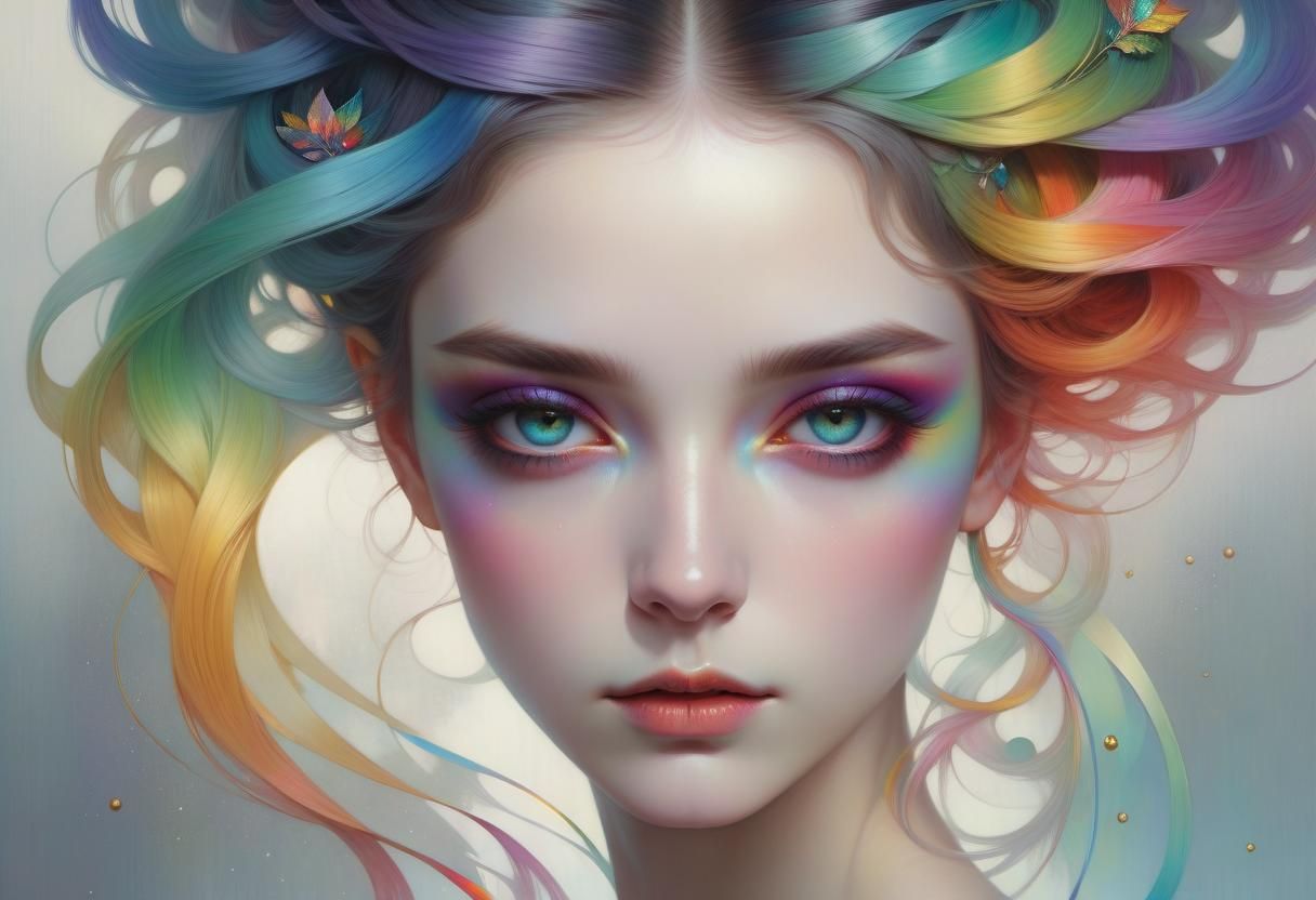 Rainbow Goddess Portrait in Art Nouveau Style