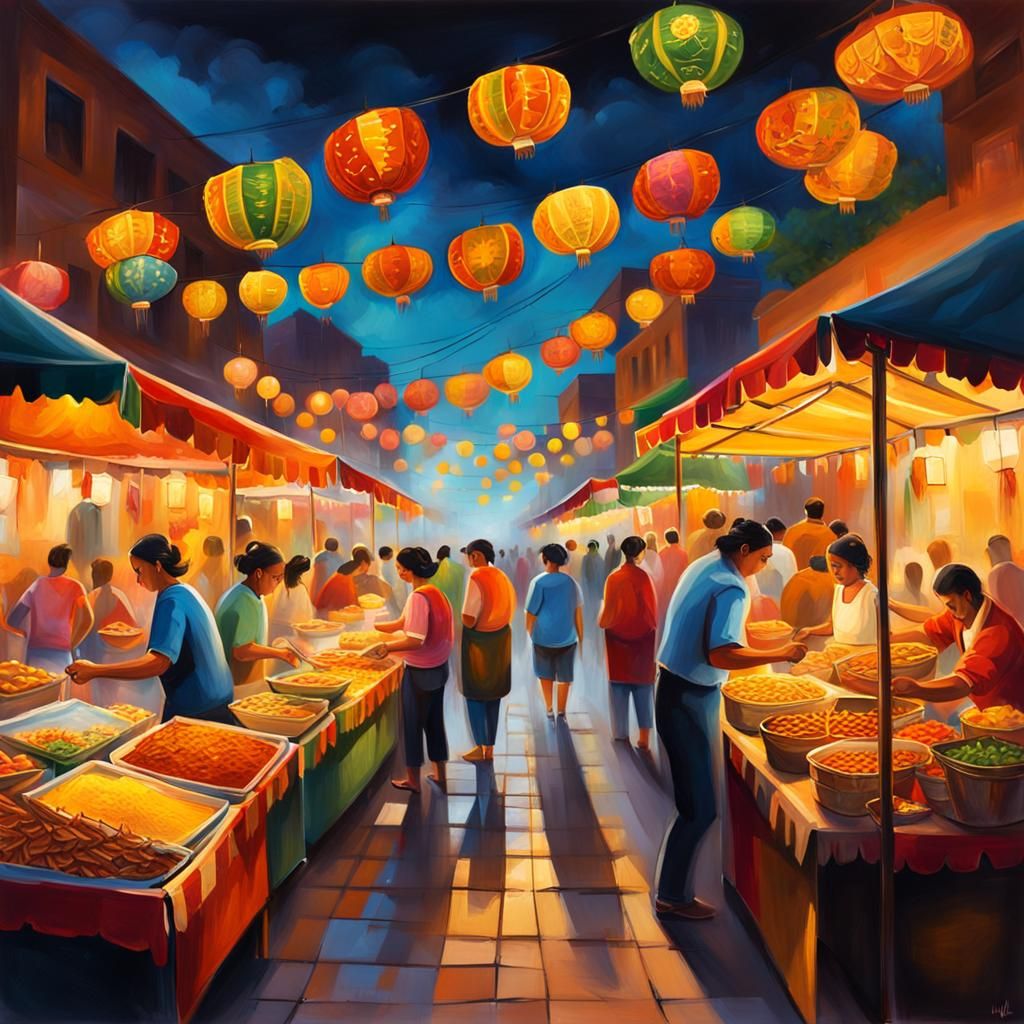 Day of the Dead Street Food, Impressionist Oil Painting