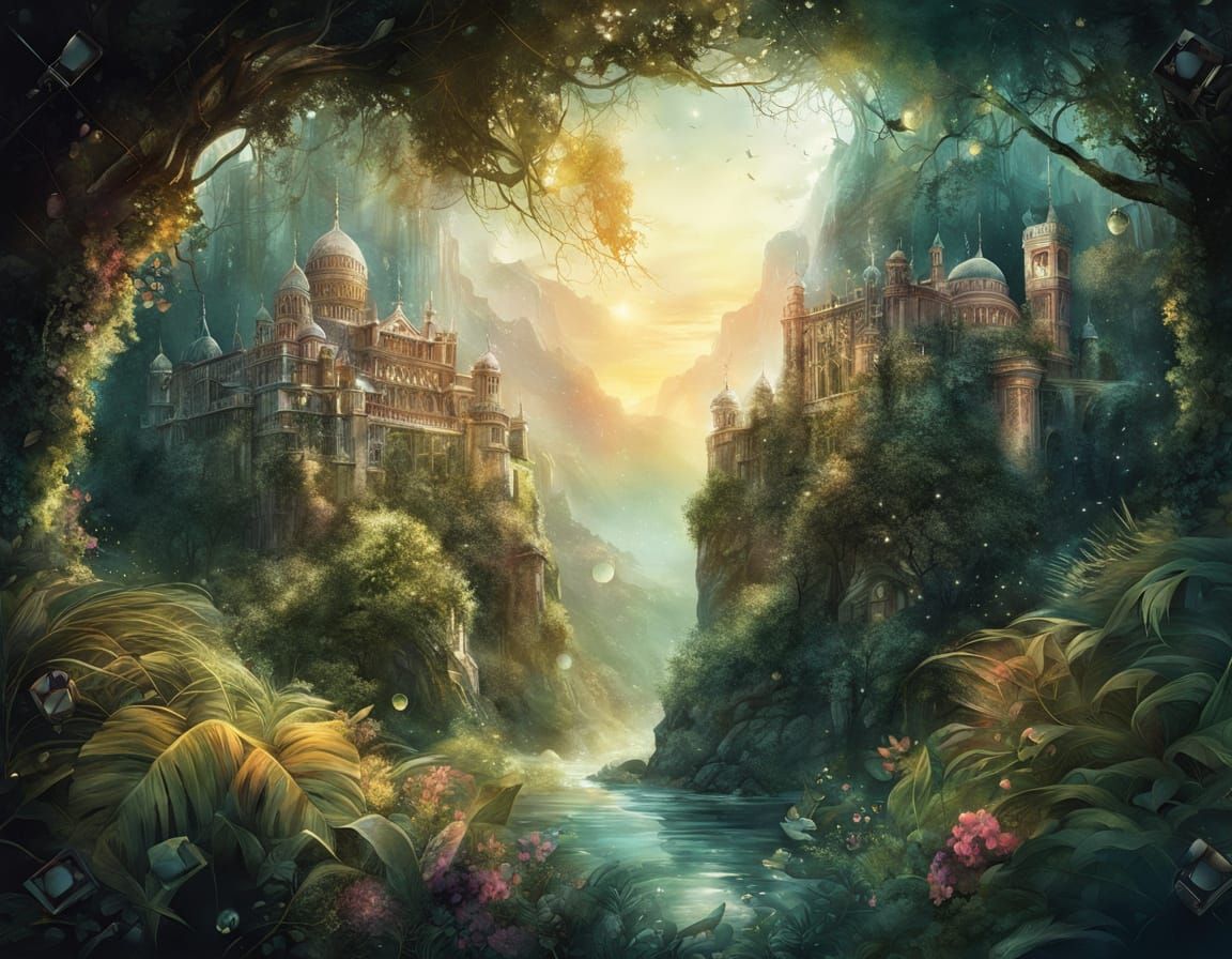 Forgotten Jungle City in Dreamy Watercolor Style