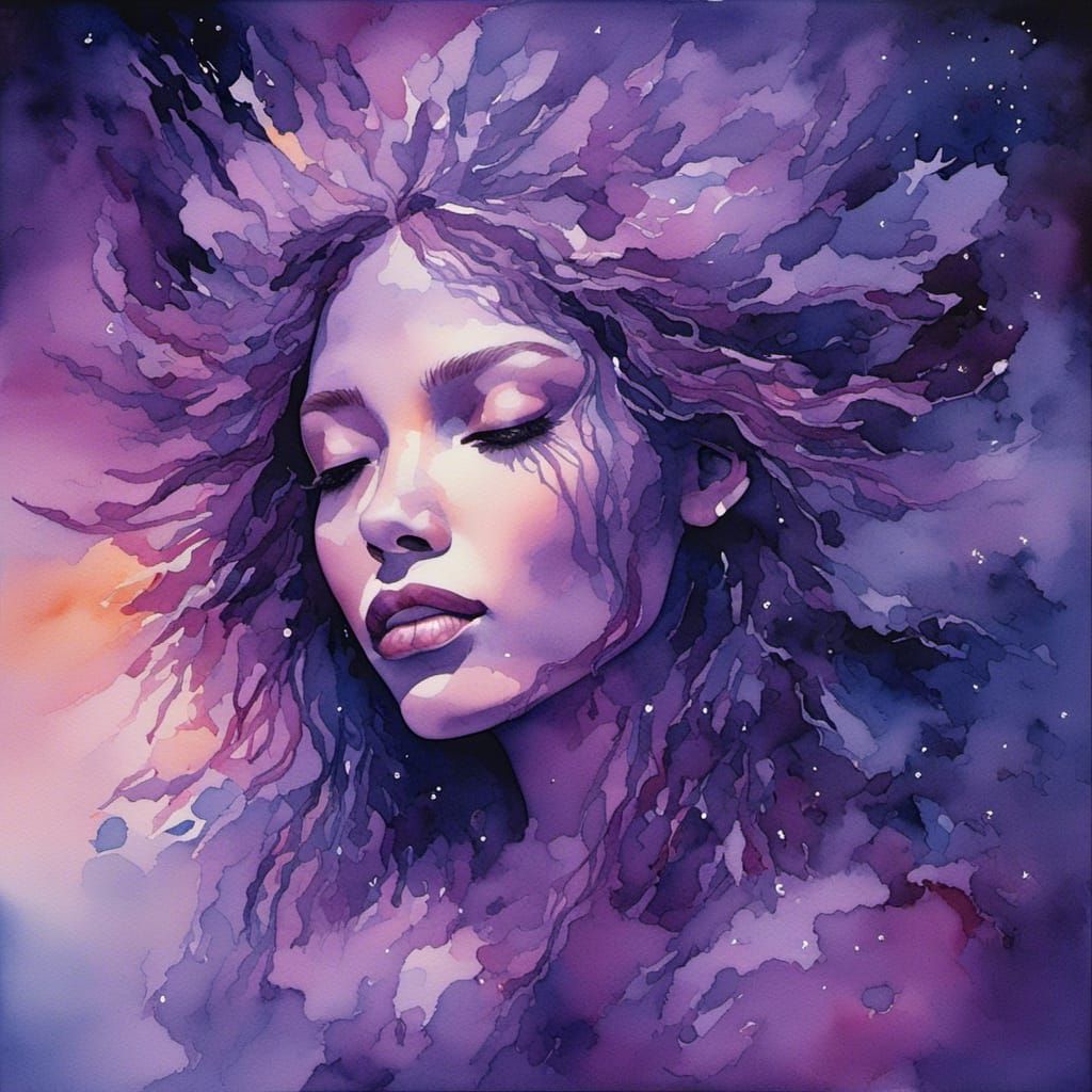 Amethyst Sigh: Nefertem in Watercolor Style