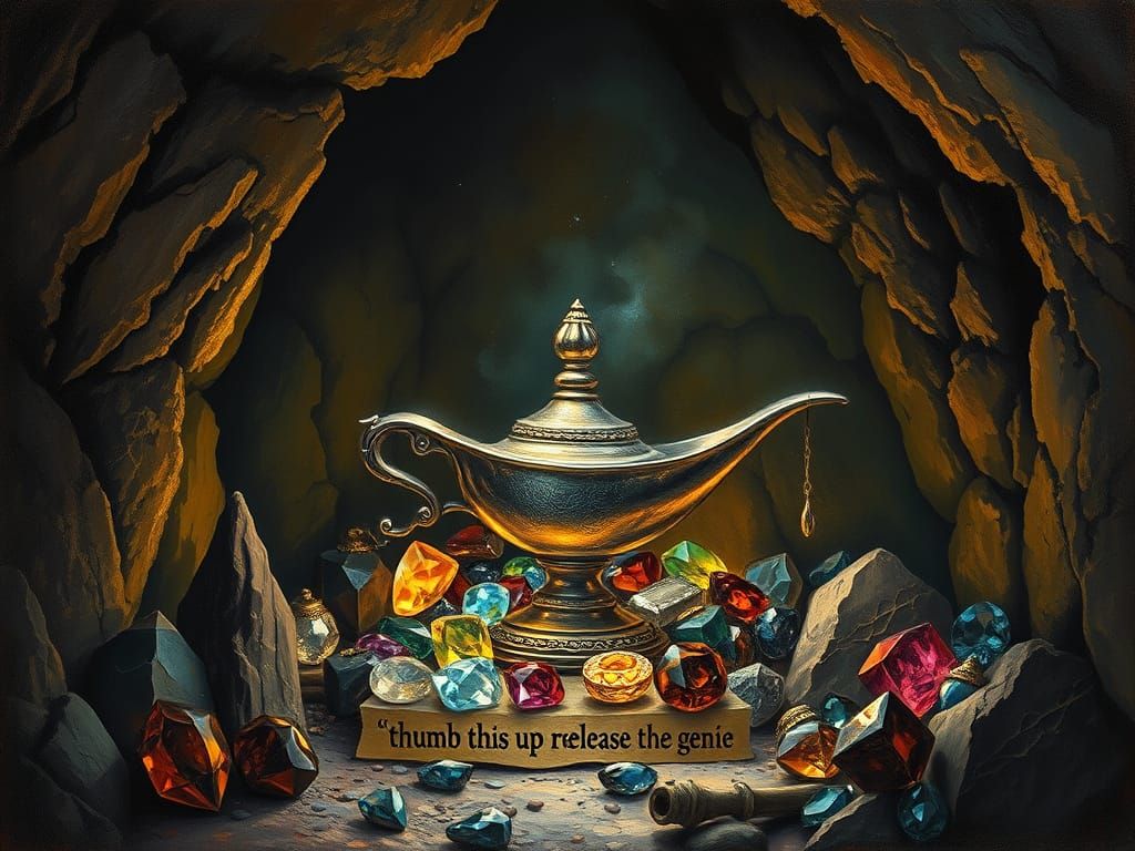 Ornate Magic Lamp in Gemstone Cave