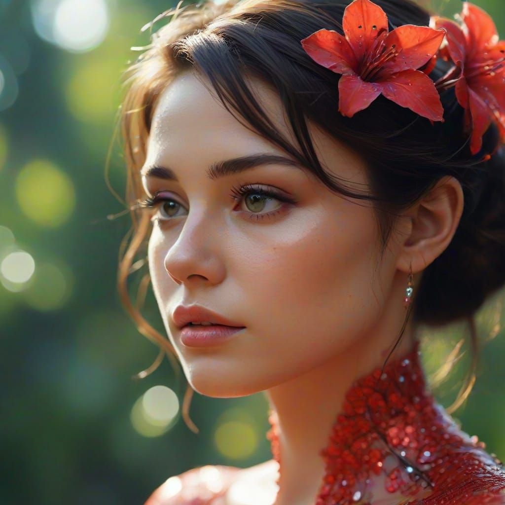 Opalescent Glass Flower Woman in Hyper-Realistic Digital Art