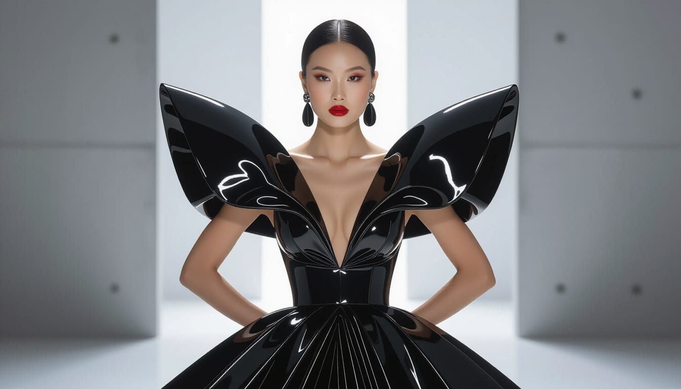Avant-Garde Black Gown on Supermodel