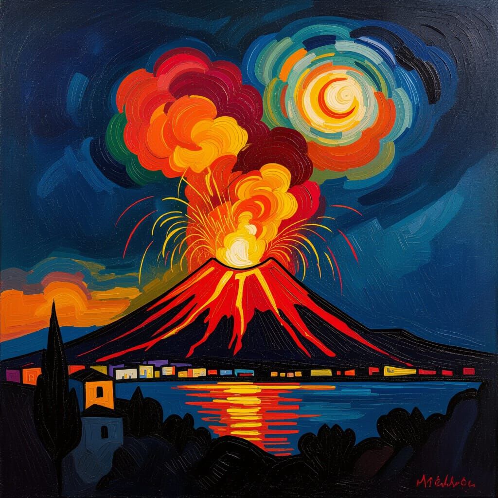 Vesuvius Erupts: Expressionist Oil Painting