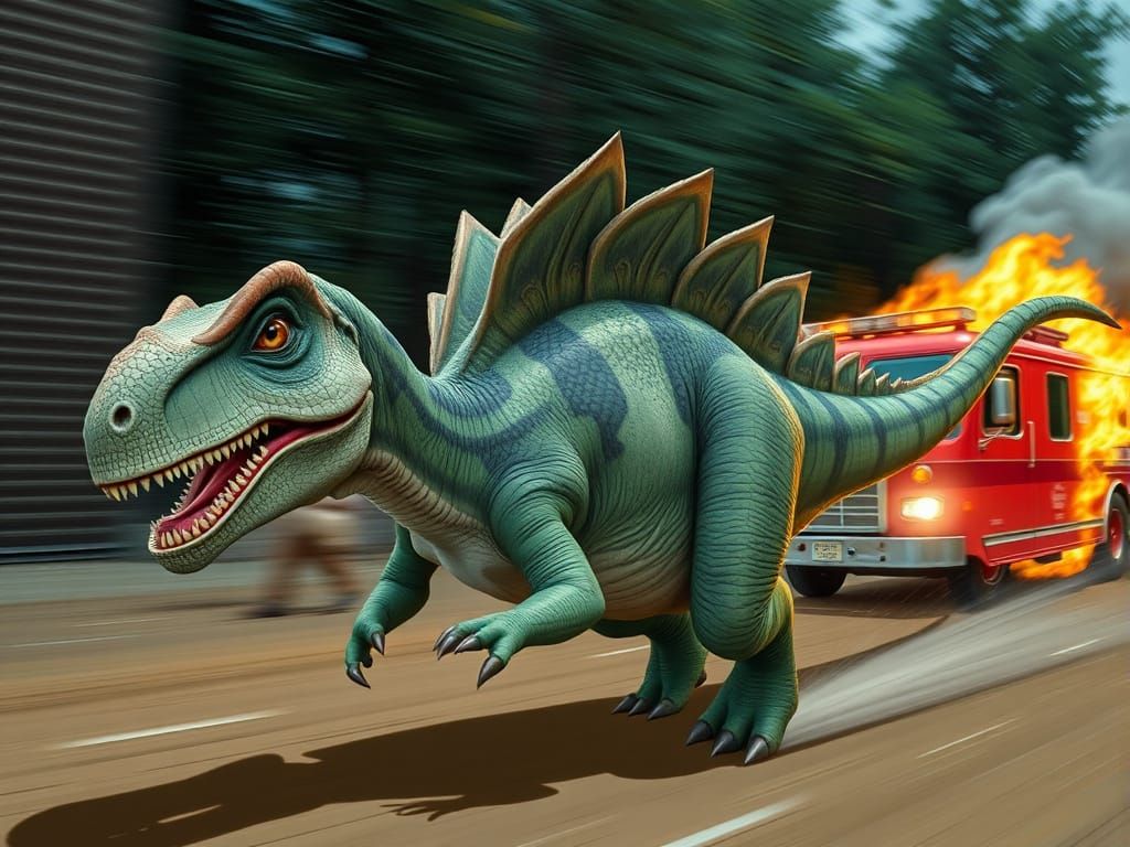 Stegosaurus Panicked As Fire Engine Speeds By