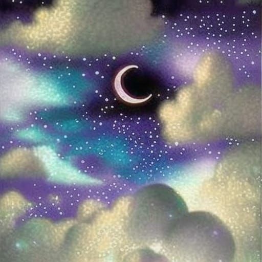 Shimmery pearlescent purple Crescent moon that glitters Blue& Silver glow& magical vibes& Beautiful vibes& witchy vibes