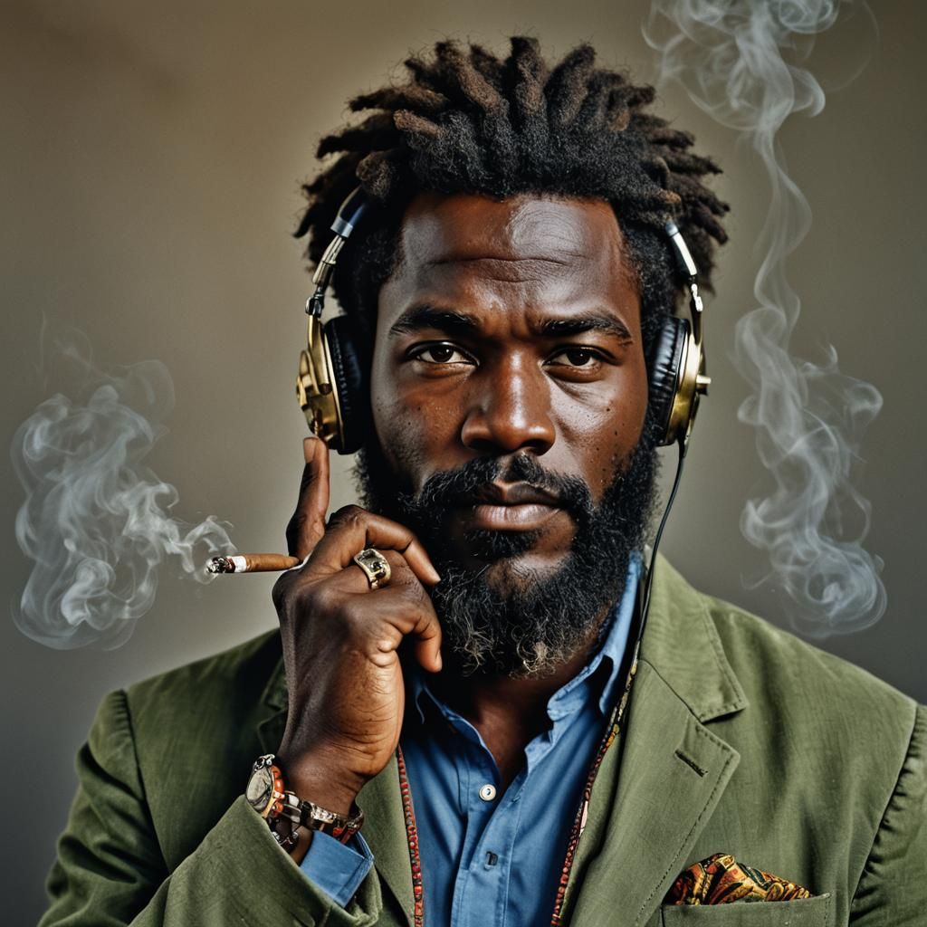 Bearded Man Smoking Cigar: Professional Color Portrait