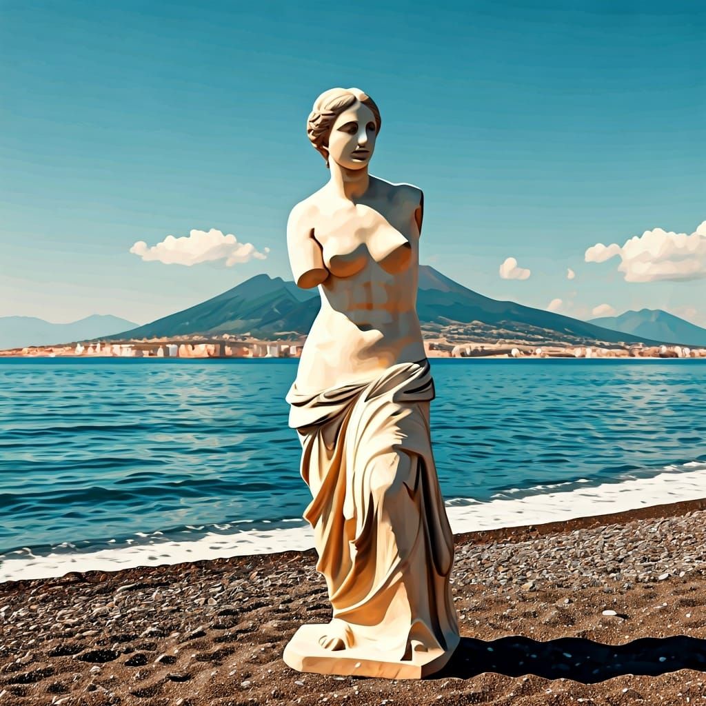 Venus de Milo on Naples Beach in Pop Art Style