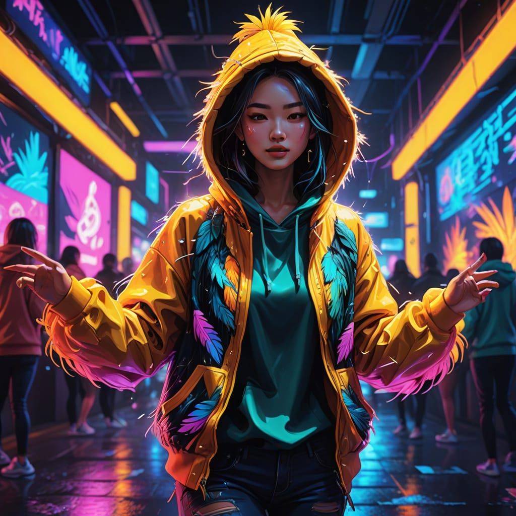 Anime Woman Dancing in Duck Hoodie