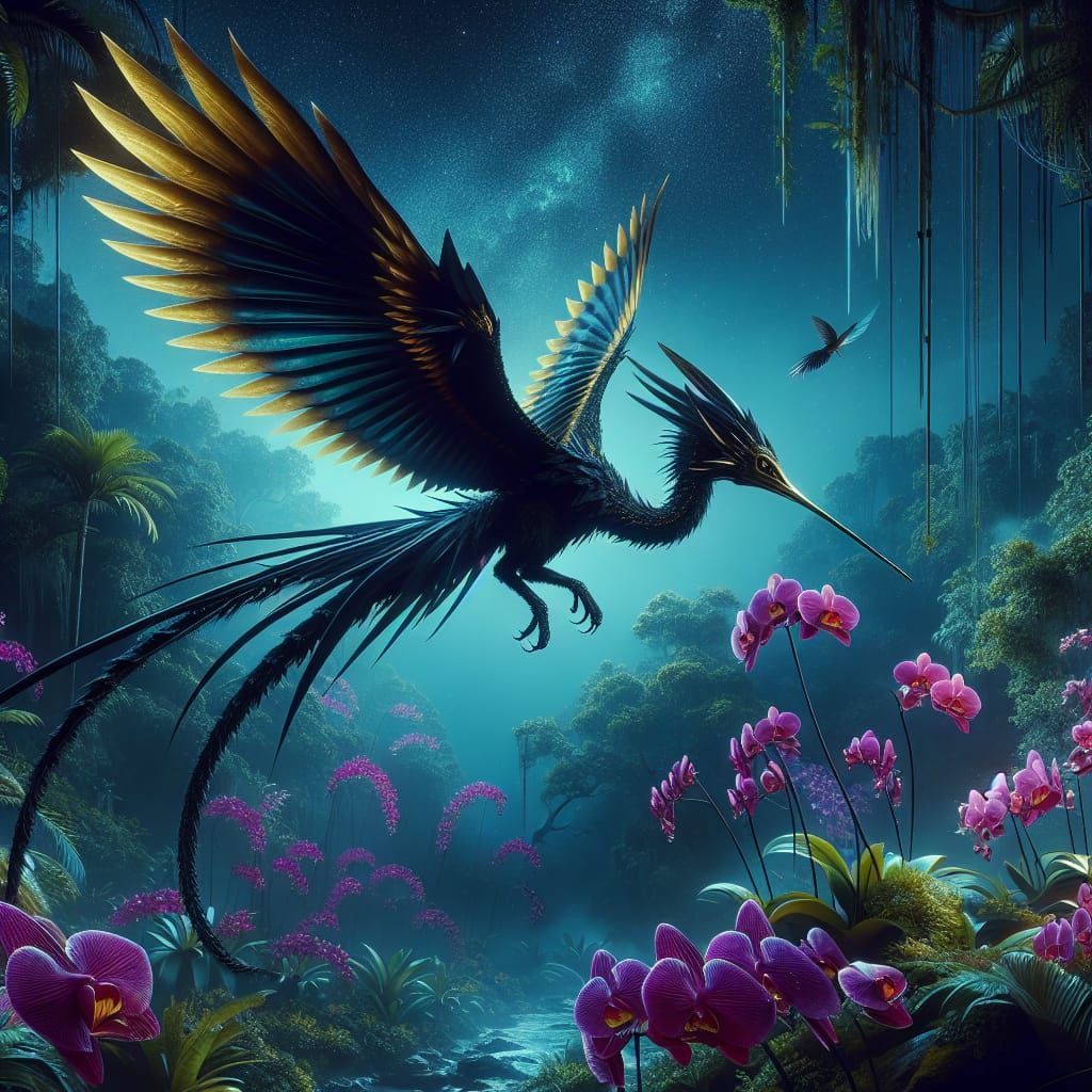 Black and Gold Ghost Dragon in Tropical Rainforest