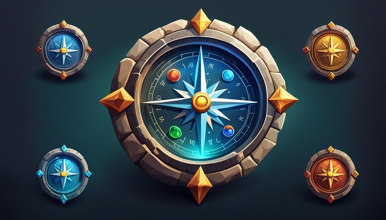Stone Compass Game UI Icons: High Quality Illustration