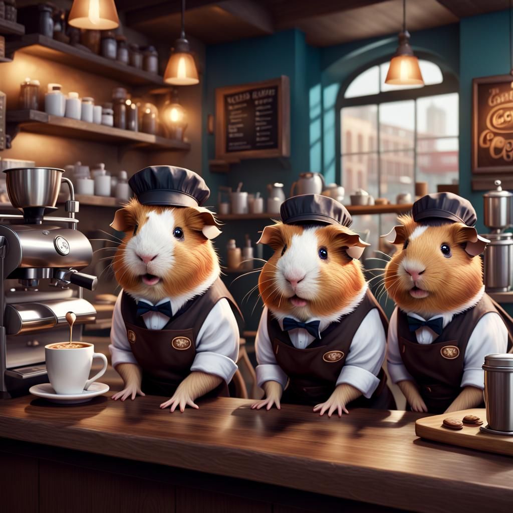 Guinea Pig Baristas: Detailed Matte Painting