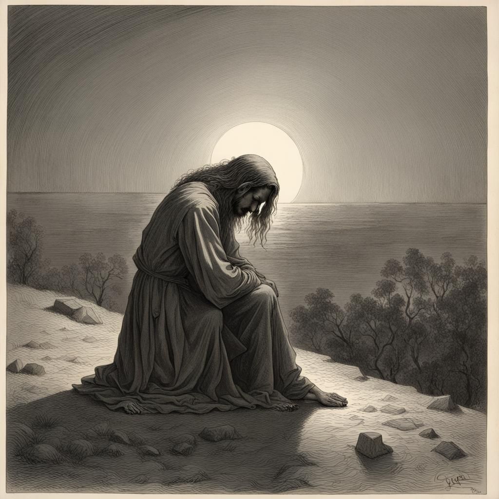 Melancholy Man in Sunlight: Gothic Horror Art