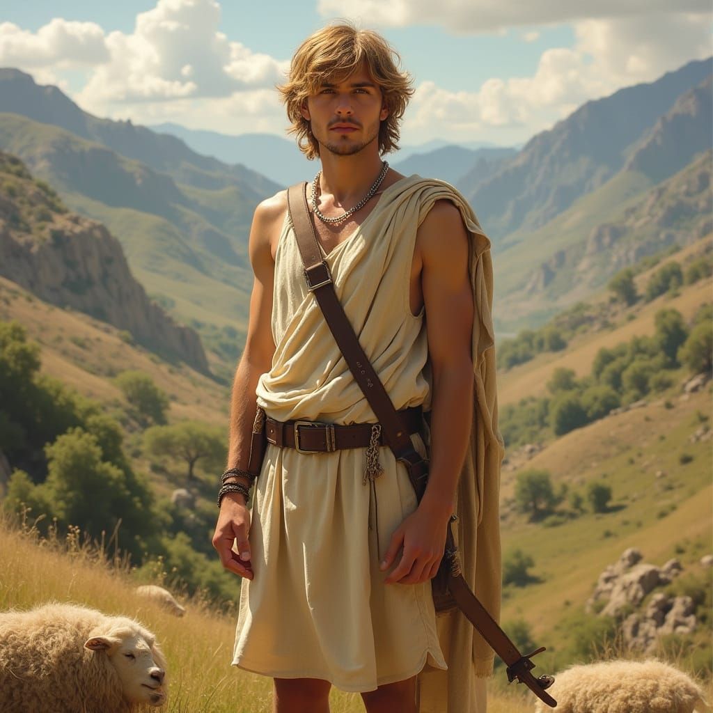 Young David in Sunlit Valley, Baroque Style