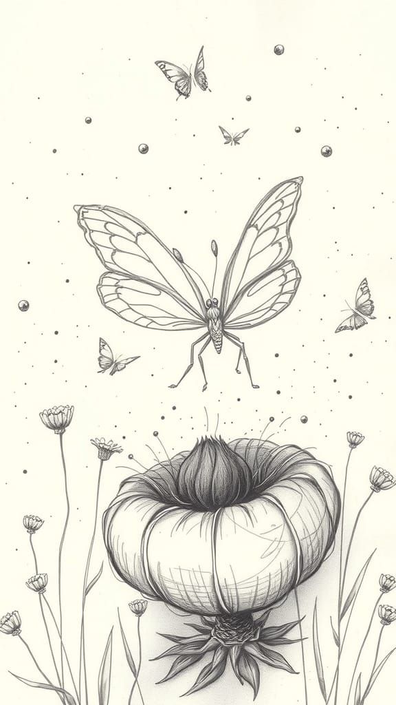 Confused Butterfly Emerges in Delicate Pencil Sketch