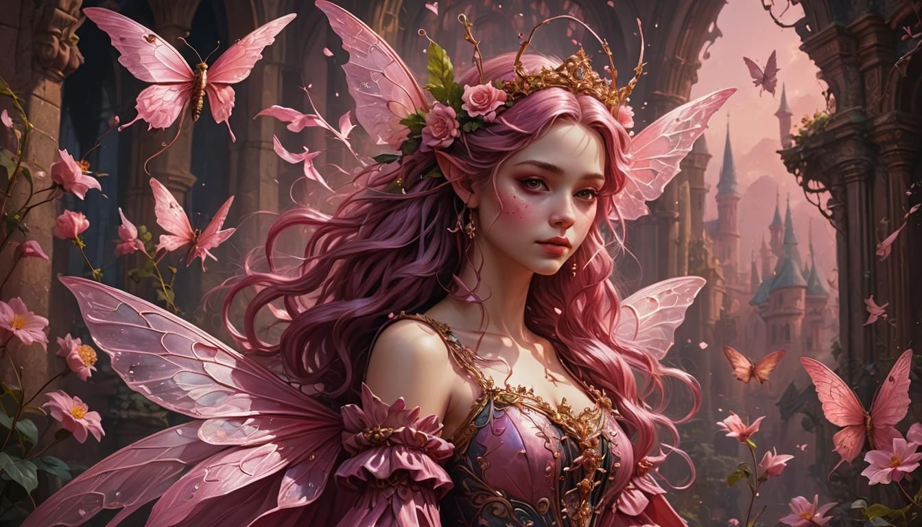 Coquette Pink Fairy Renaissance Oil Painting