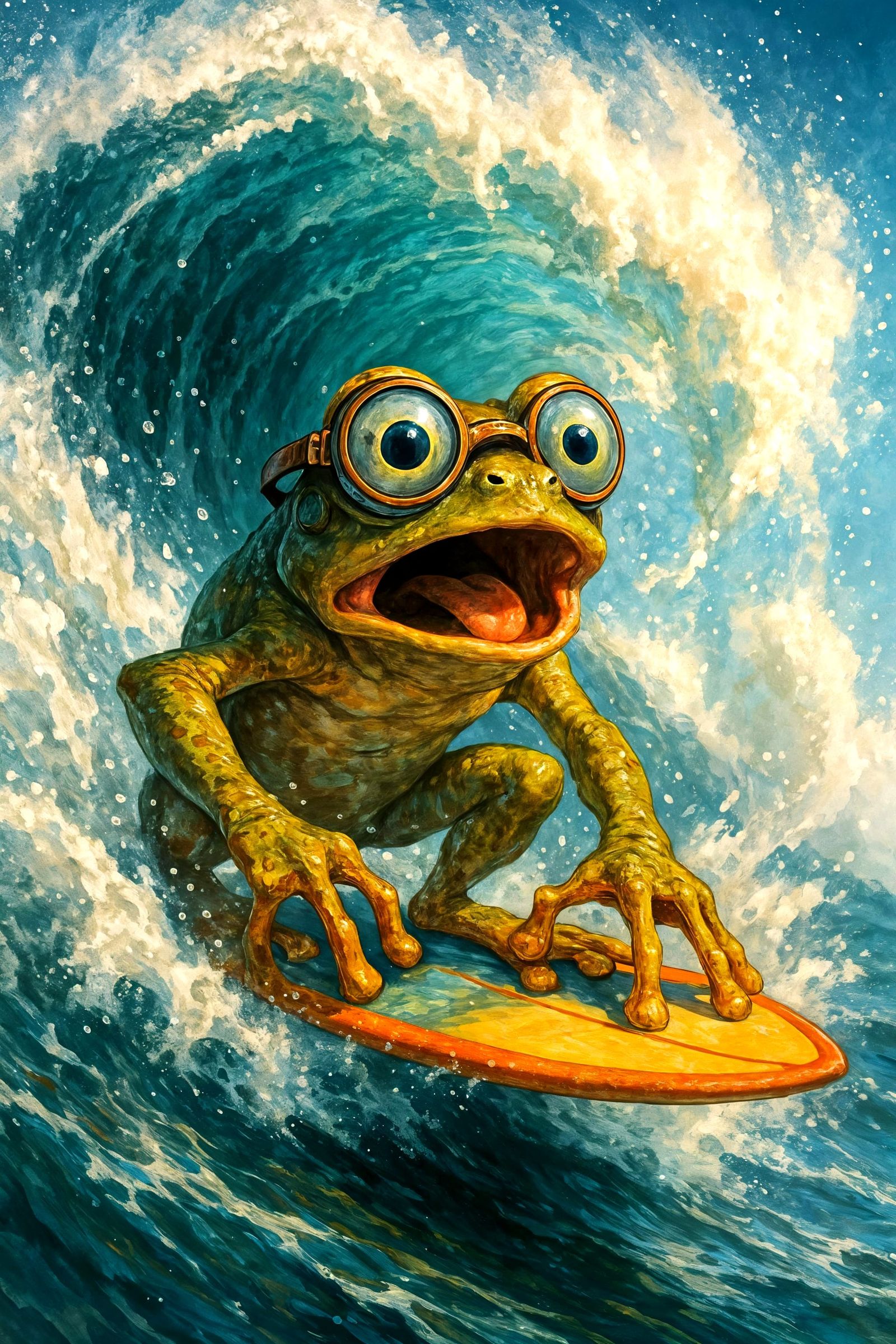 Frog Surfer Rides a Huge Wave