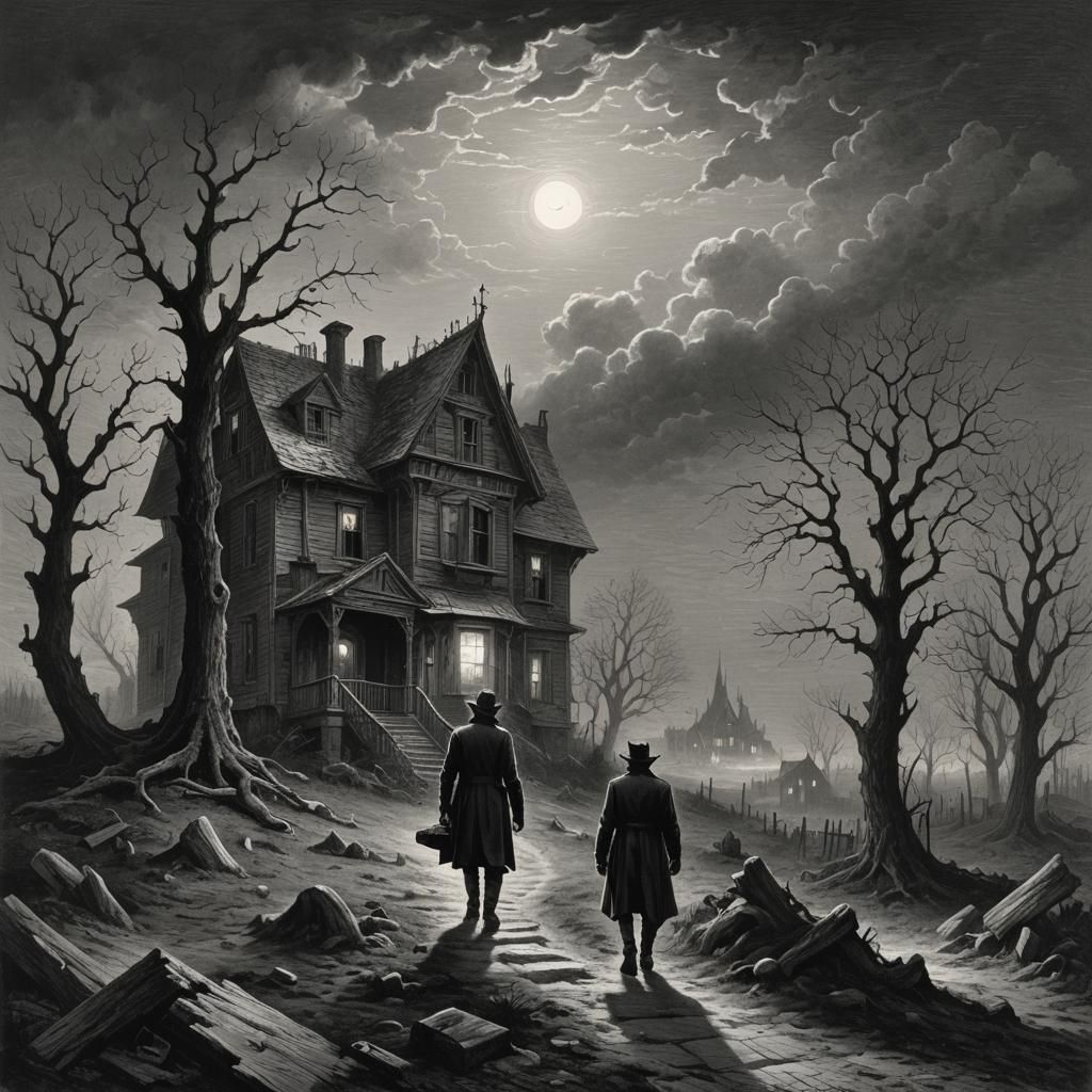 Man Walks to Horror House in Gothic Style