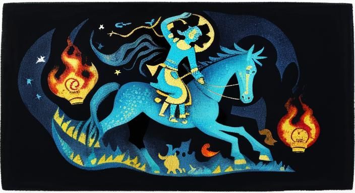 Cavalry Horses in Pointillist Civil War Scene